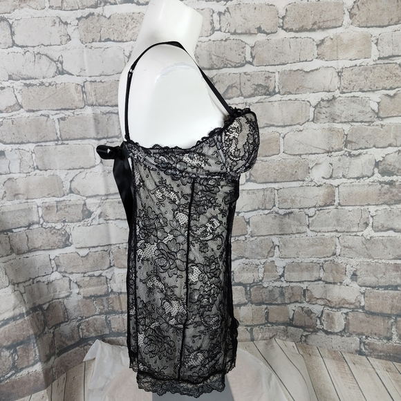 Victoria's Secret Sexy Little Things Lace Babydoll Slip Dress Black Cream 36C - Picture 12 of 15